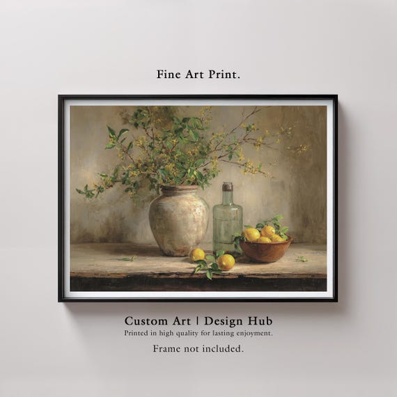 Rustic Lemon Still Life Print Vintage Farmhouse Kitchen Wall Art