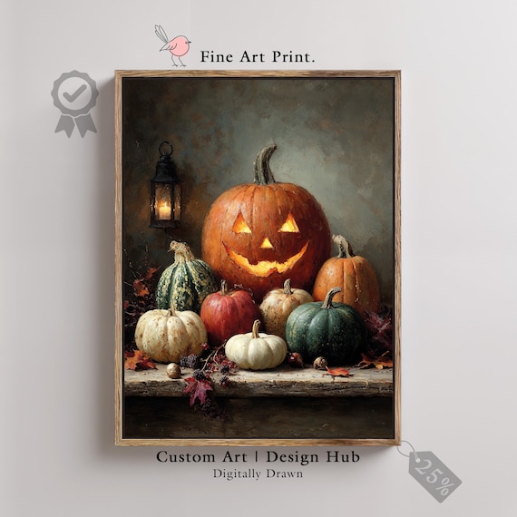 Rustic Halloween Pumpkin Print Spooky Autumn Still Life