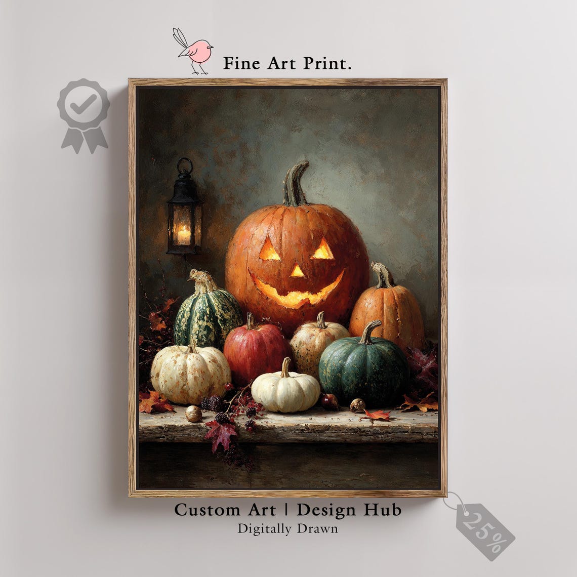 Rustic Halloween Jack O Lantern Pumpkin Harvest Still Life Art Print