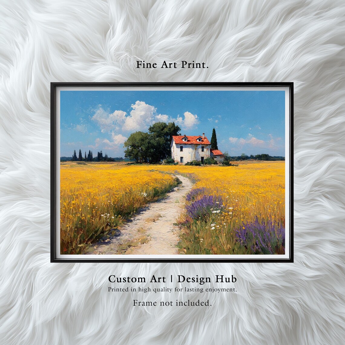 Provence Farmhouse Yellow Flower Field Lavender Countryside Art Print