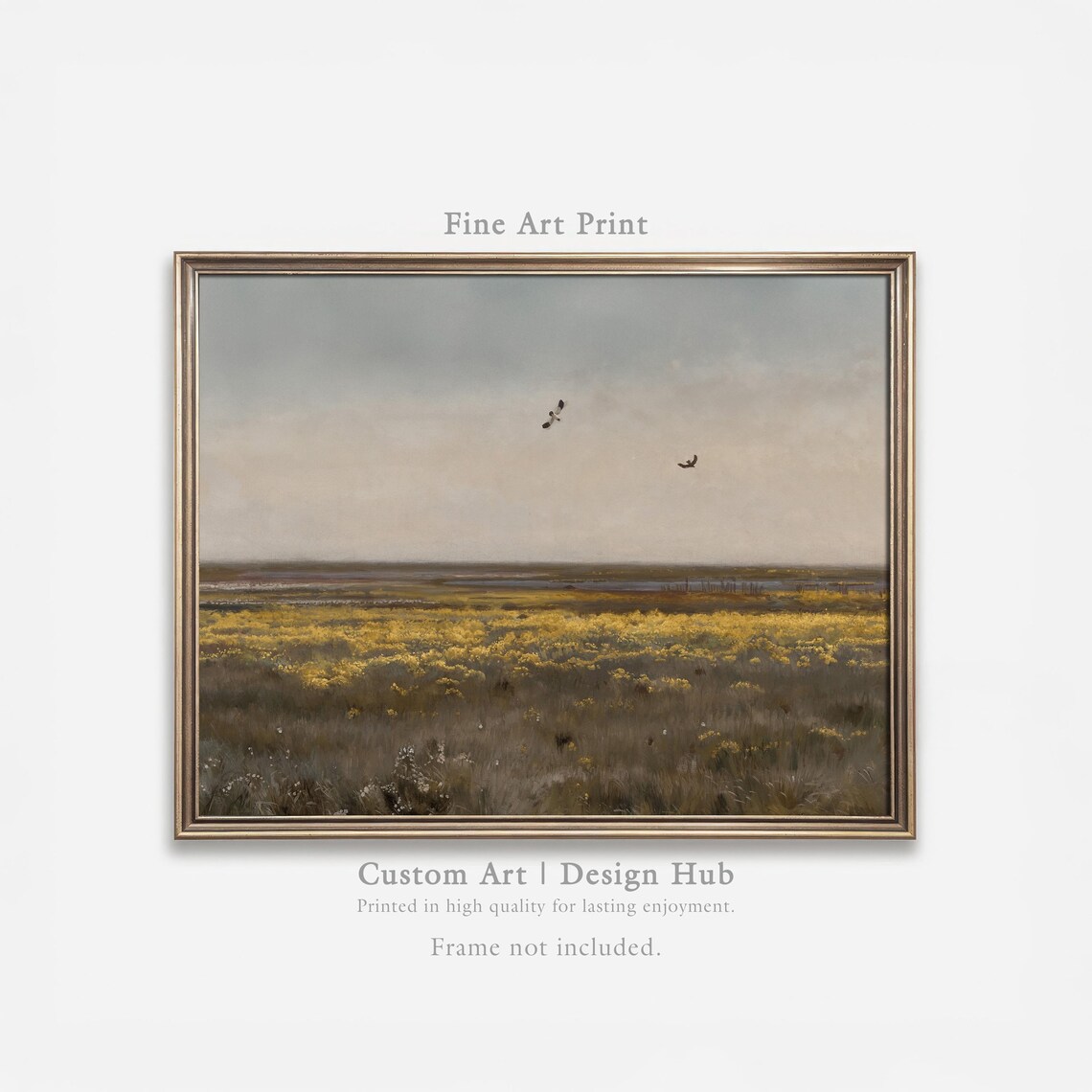Golden Field Landscape, Minimalist Art Print