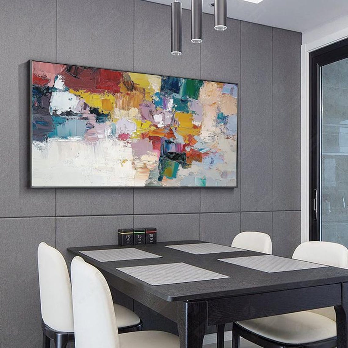 Vibrant Multicolor Impasto Abstract Panoramic Statement Wall Art - Image 4