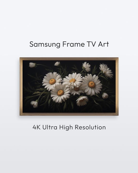Daisy Floral Art Samsung Frame Tv Dark Moody Spring Decor 4k Print