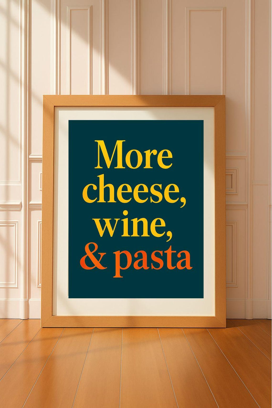More Cheese Wine And Pasta Print Funny Kitchen Quote Wall Art Modern Minimalist Typography