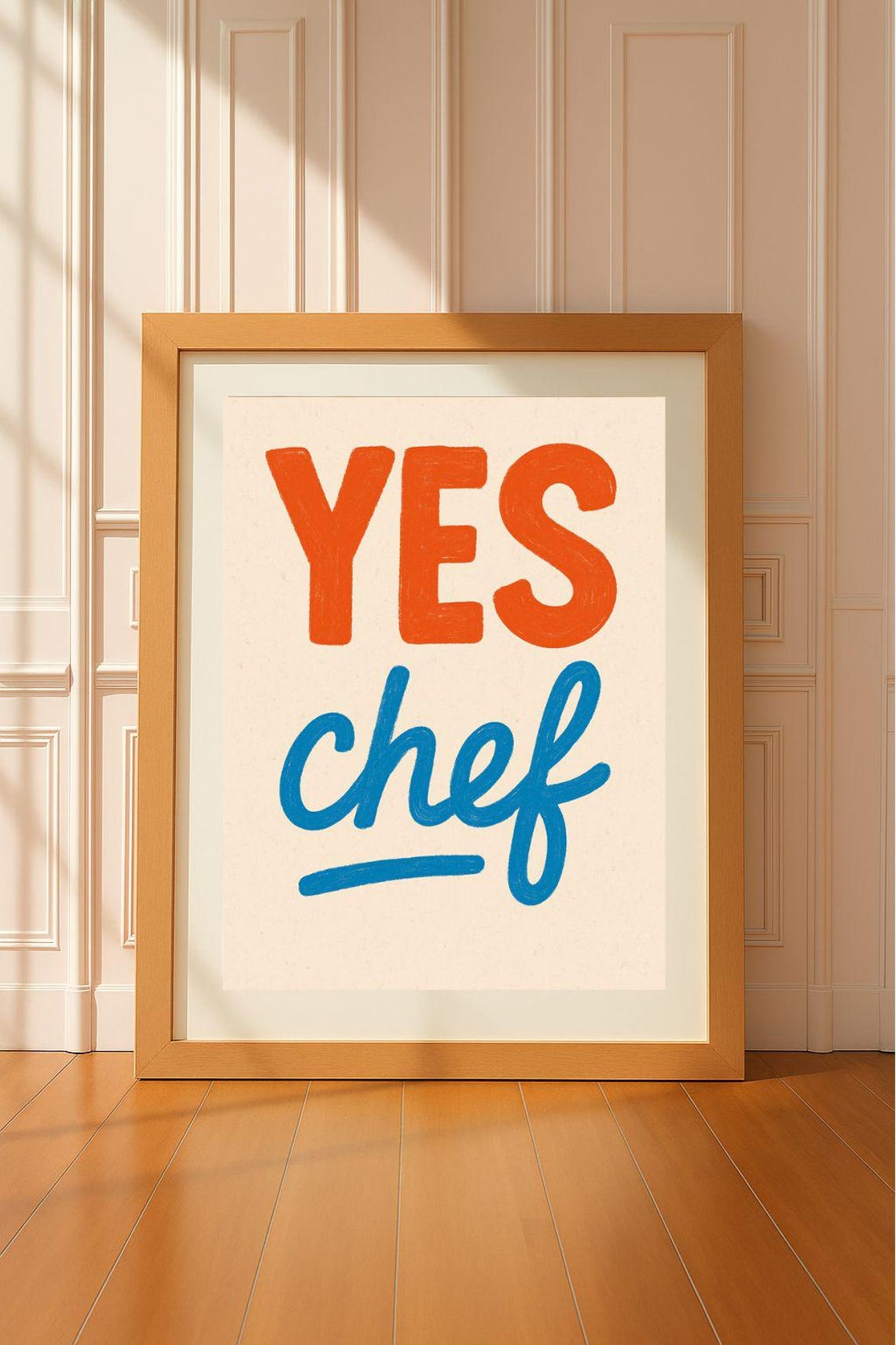 Yes Chef Bold Orange Blue Typography Fun Kitchen Quote Poster