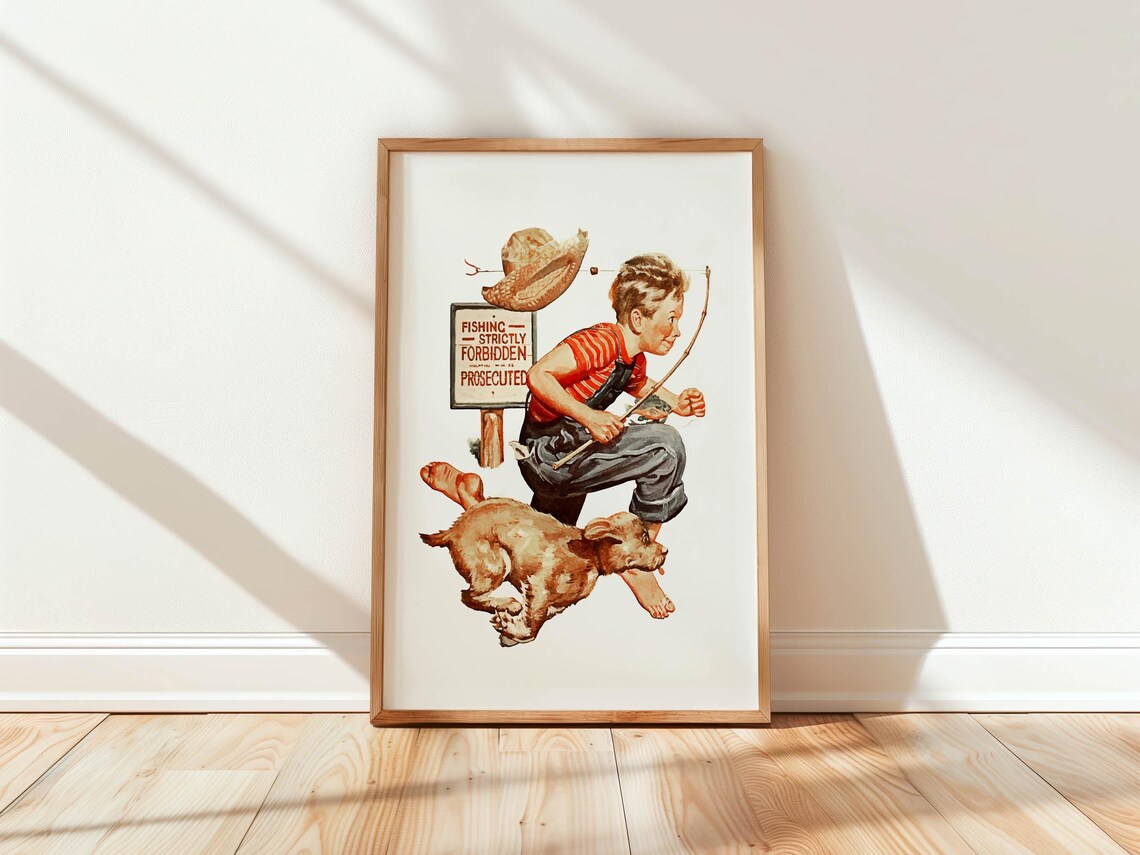 Retro Fishing Art Print, Kids Room Wall Decor