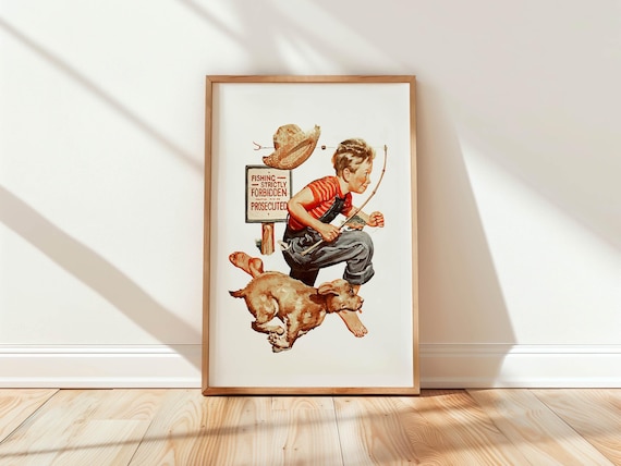 Retro Fishing Art Print, Kids Room Wall Decor