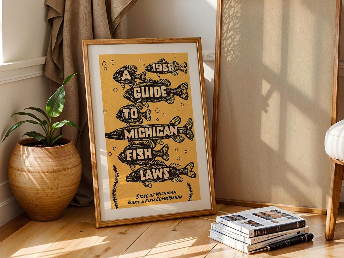 Michigan Fishing Art Print Gift For Fisherman Retro Fishing Poster Fish Wall Decor Angler Artwork Outdoorsy Wall Art Fishing Dad - Image 4