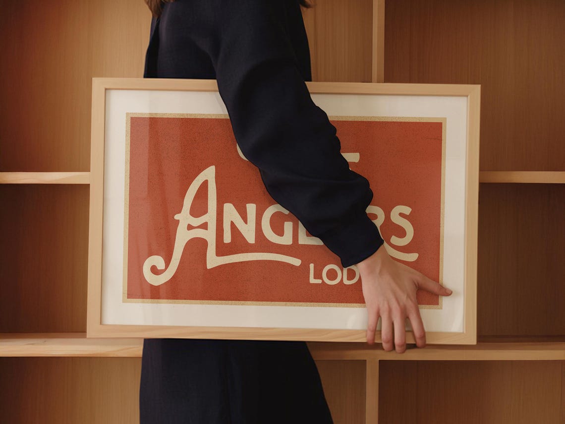 The Anglers Lodge Vintage Fishing Script Rust Cabin Lodge Poster - Image 3