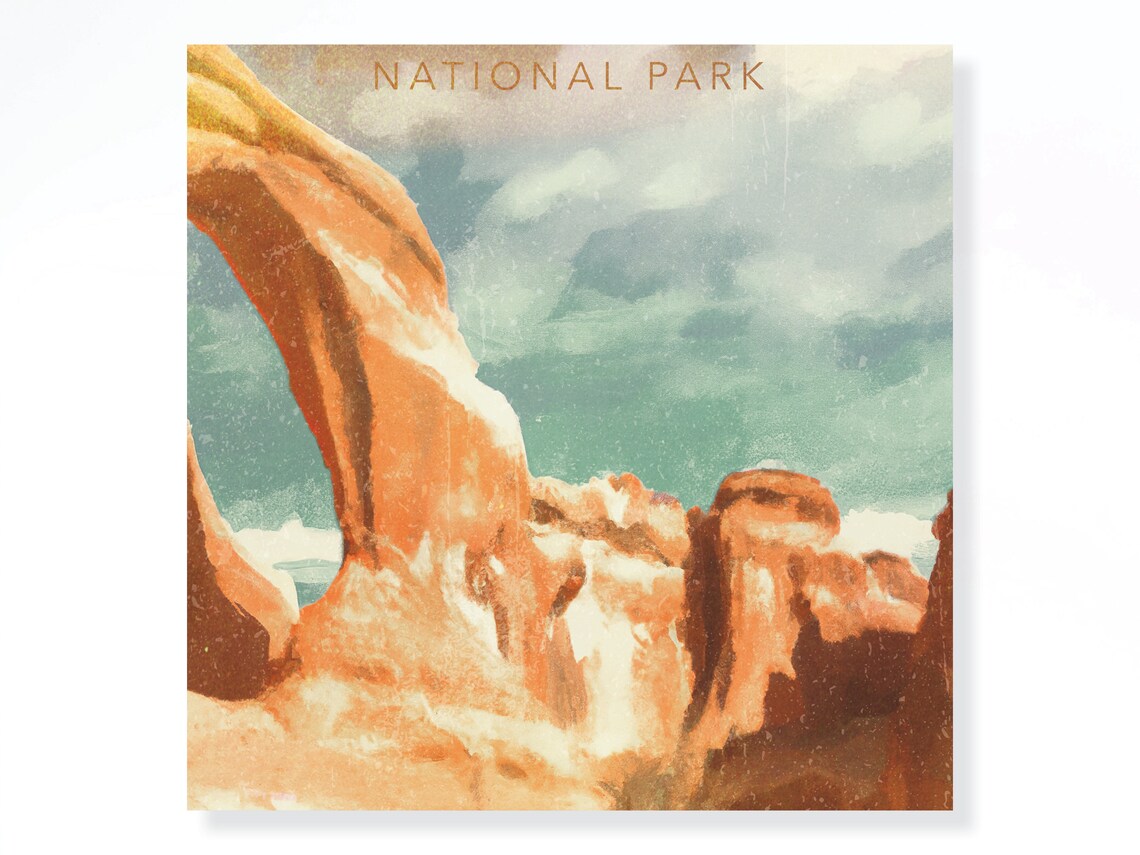 Arches National Park Vintage Travel Poster, Rustic