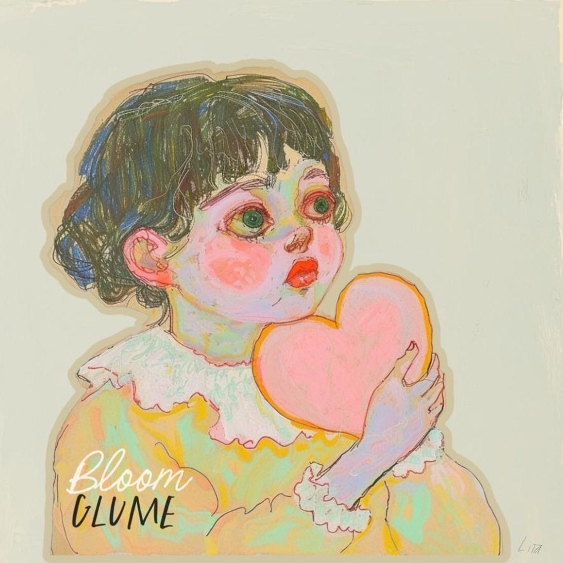 Sweet Child Yellow Dress Holding Pink Heart Retro Valentines Print - Image 3
