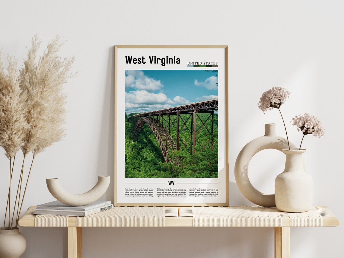 West Virginia Iconic New River Gorge Steel Bridge Forest Poster - Image 3