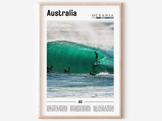 Australia Surfer Riding Big Turquoise Ocean Wave Photography Poster