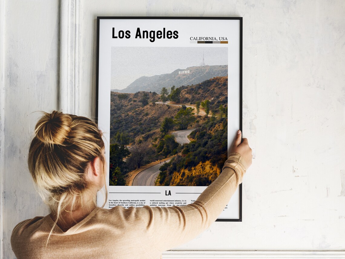 Los Angeles Hollywood Sign On Hill Winding Road Travel Art Poster - Image 2