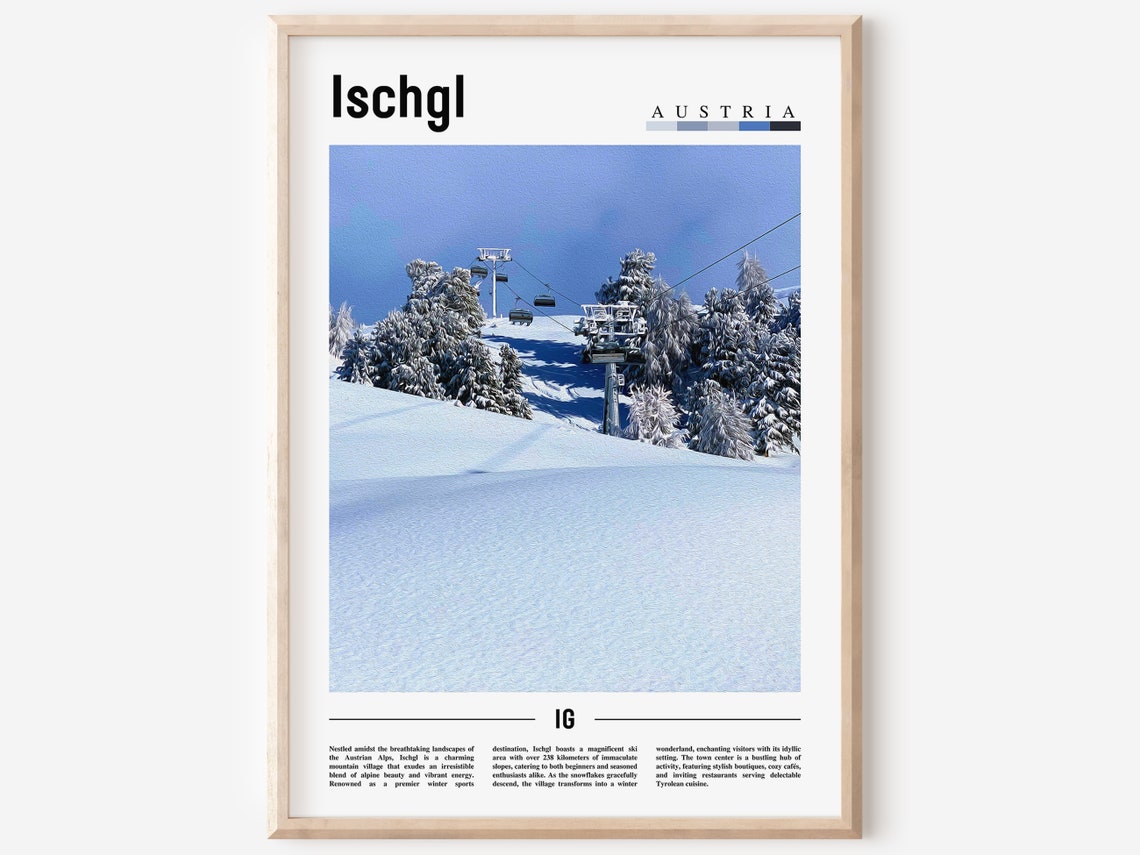 Ischgl Austria Snowy Alpine Ski Slopes Chairlift Winter Travel Poster