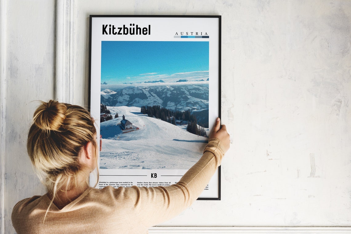 Kitzbuhel Austria Snowy Alpine Ski Slope Mountain Poster KB Winter - Image 2