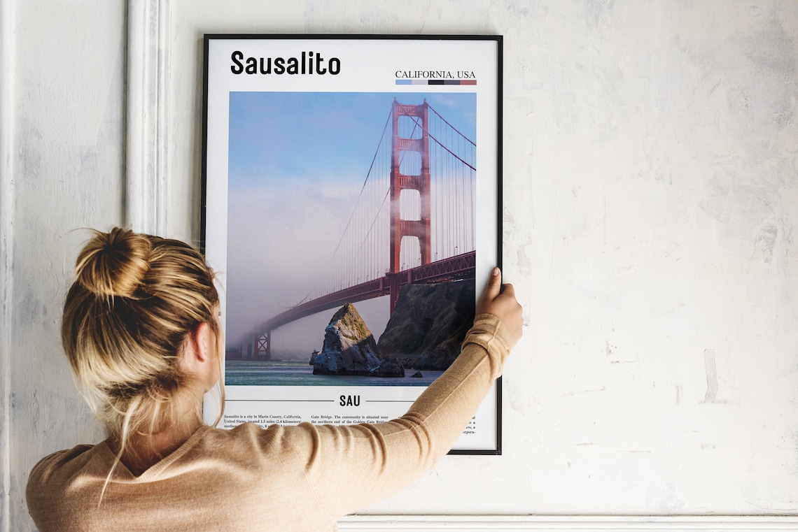 Sausalito California USA Golden Gate Bridge Fog Photography Poster - Image 2