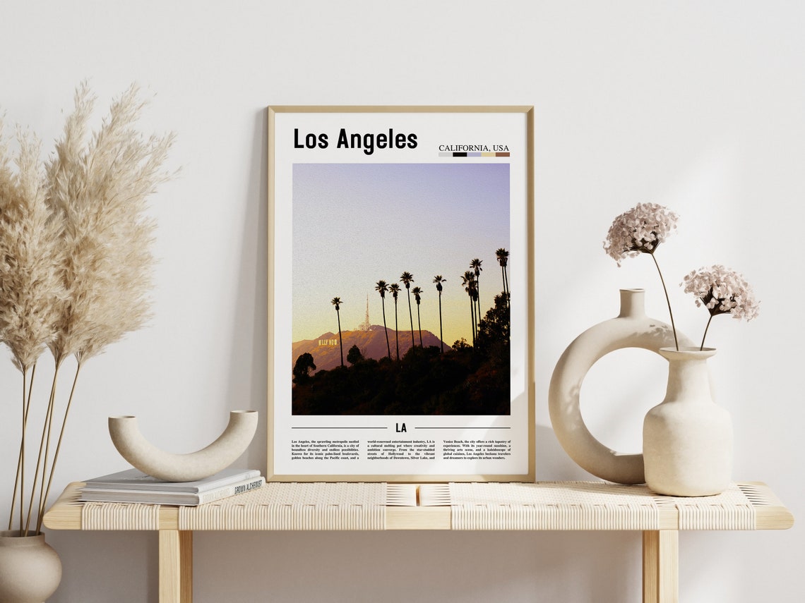 Los Angeles Hollywood Sign Sunset Palm Trees California Poster - Image 3