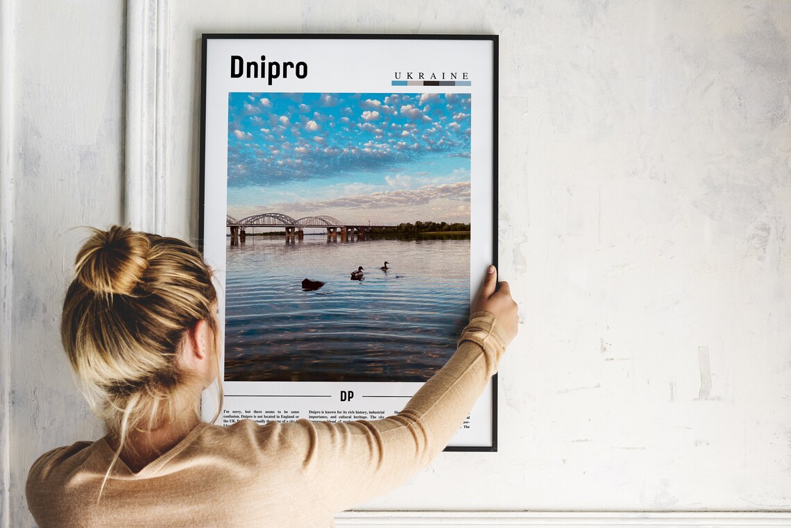 Dnipro Ukraine River Bridge Photo Cityscape Art Travel Poster - Image 2