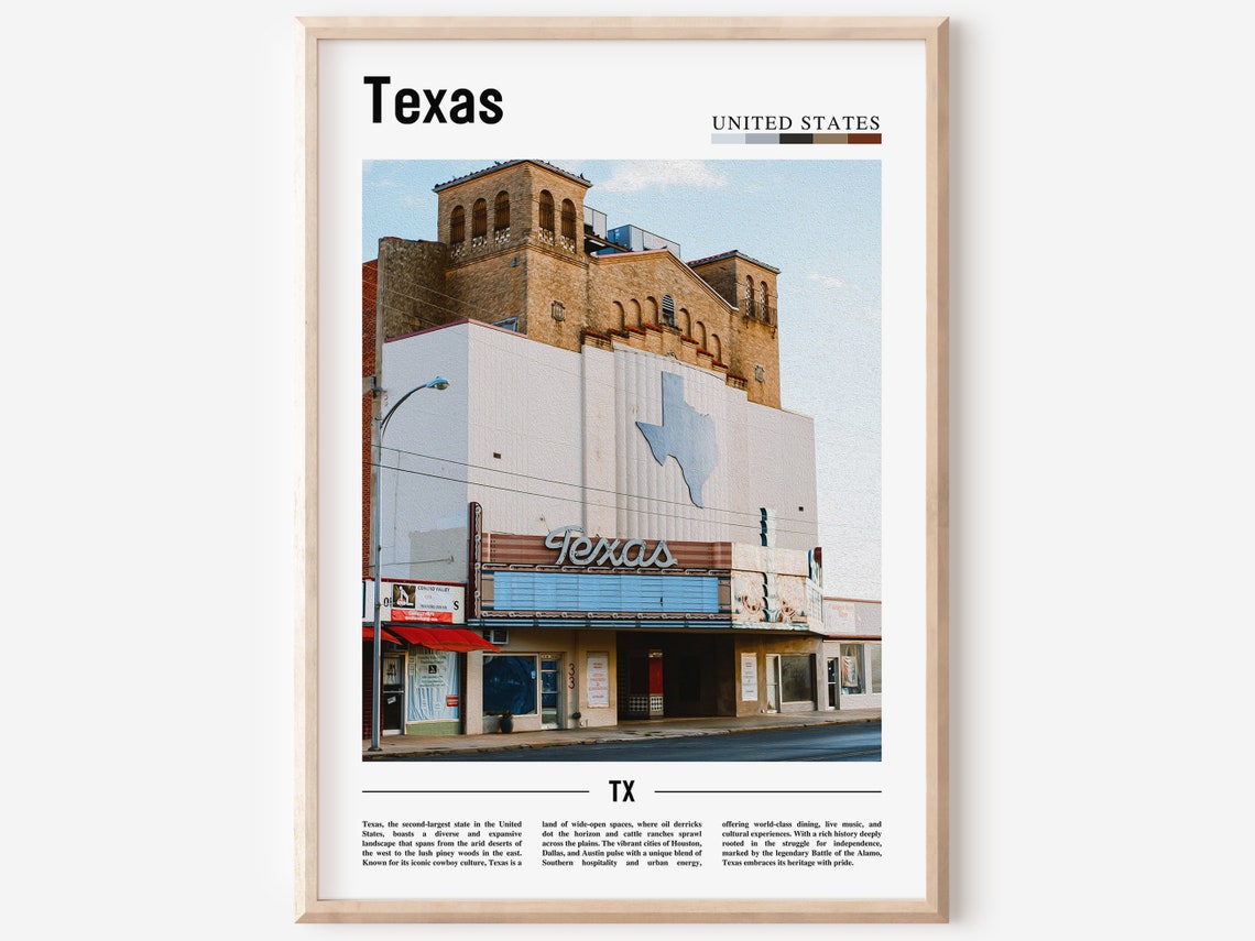 Texas Vintage Theatre Marquee State Map Retro Americana Poster