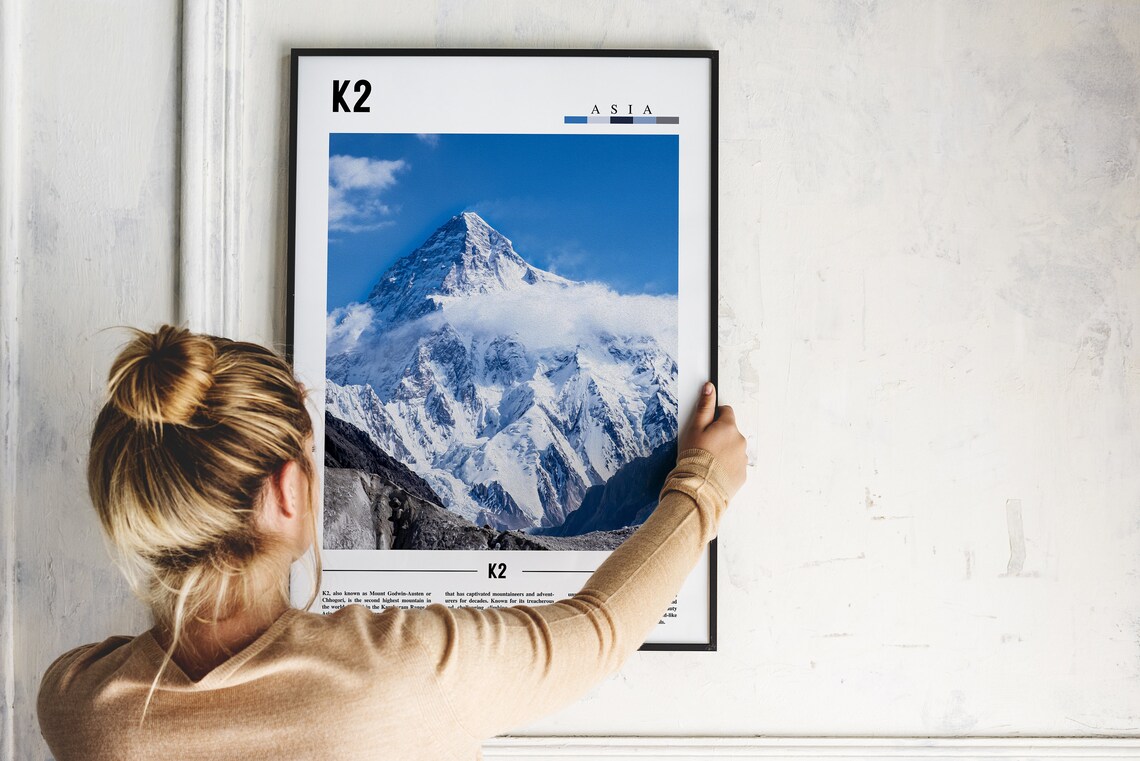 K2 Mountain Asia Travel Poster Snow Capped Karakoram Peak Photo - Image 2