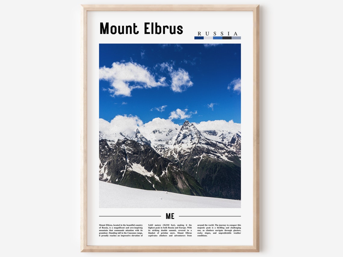 Mount Elbrus Russia Snowy Caucasus Peak Climbing Travel Poster