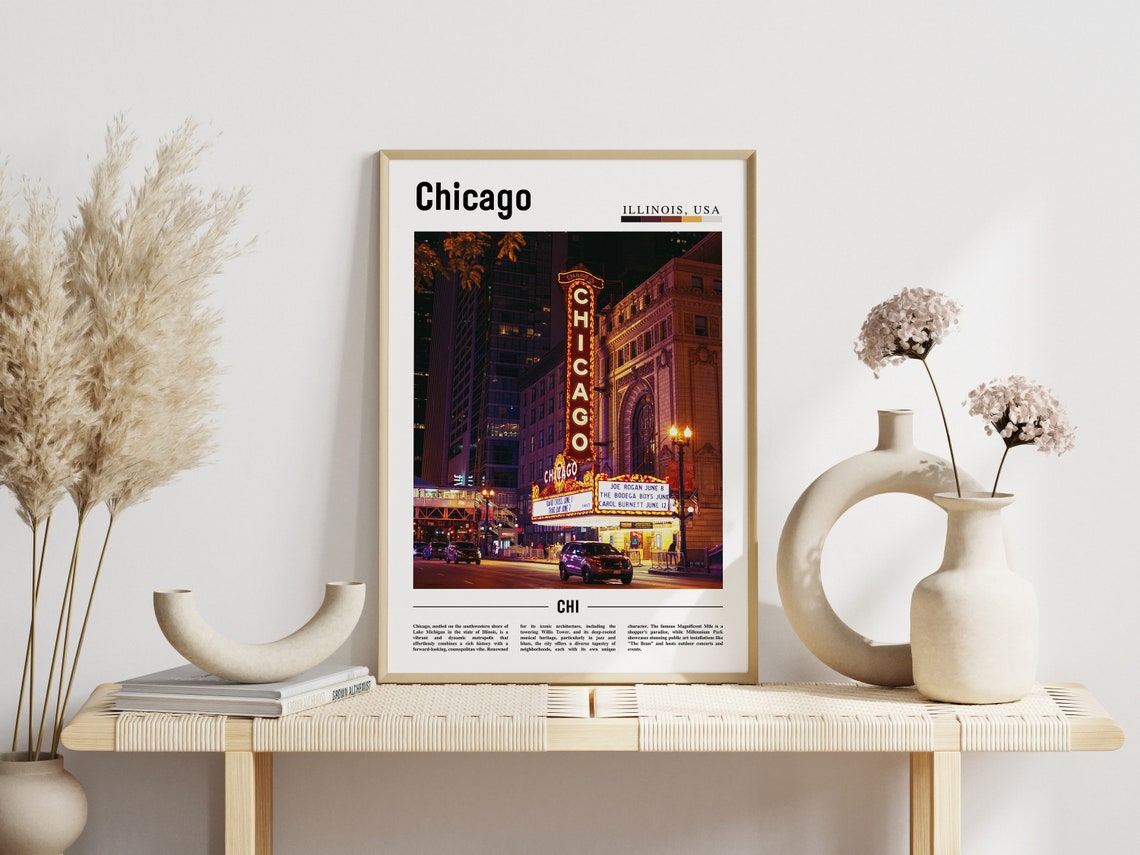 Chicago Illinois Historic Theater Marquee Night Lights Poster - Image 3