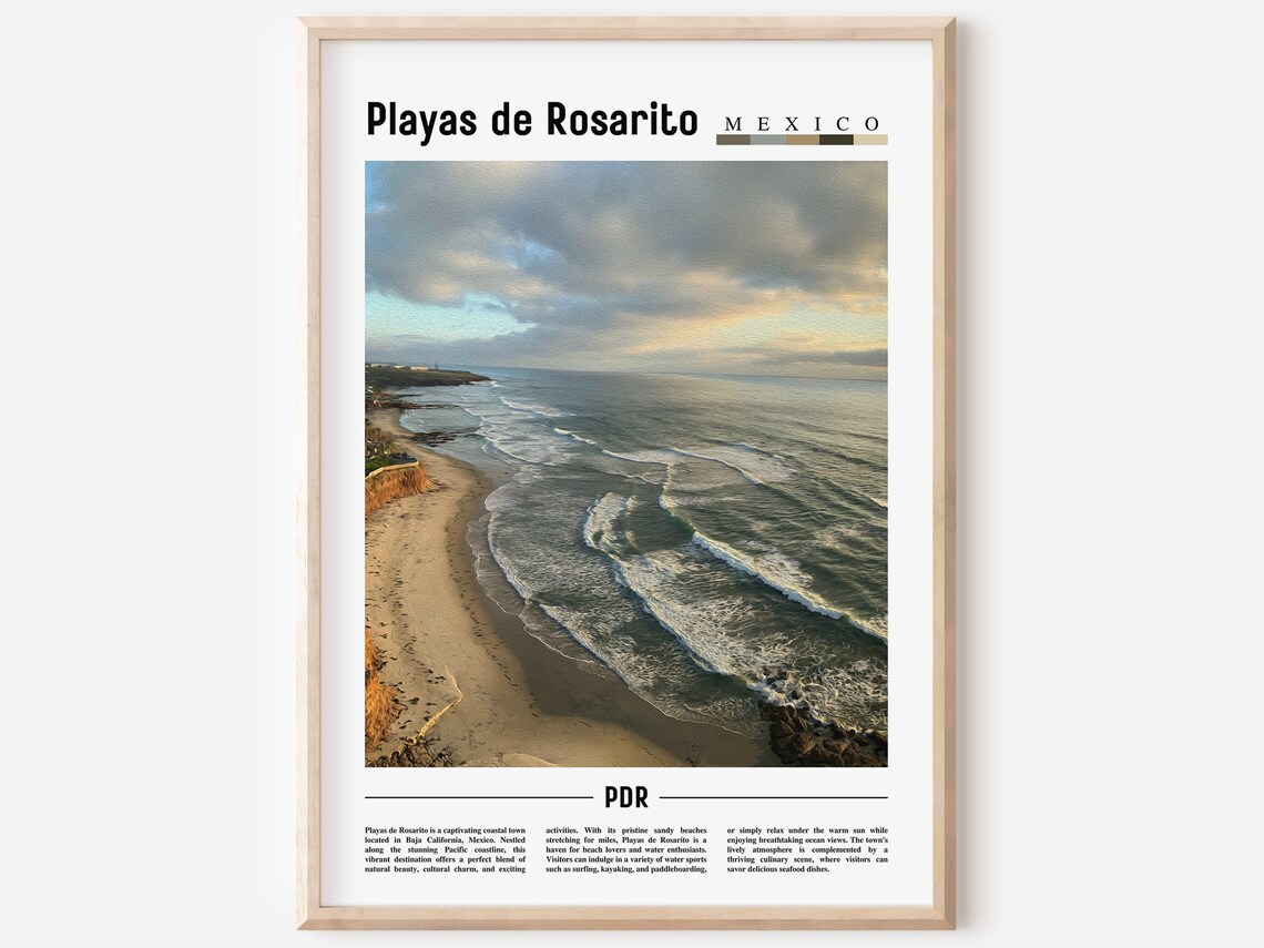 Playas de Rosarito Mexico Beach Waves Aerial Coast Photography Poster