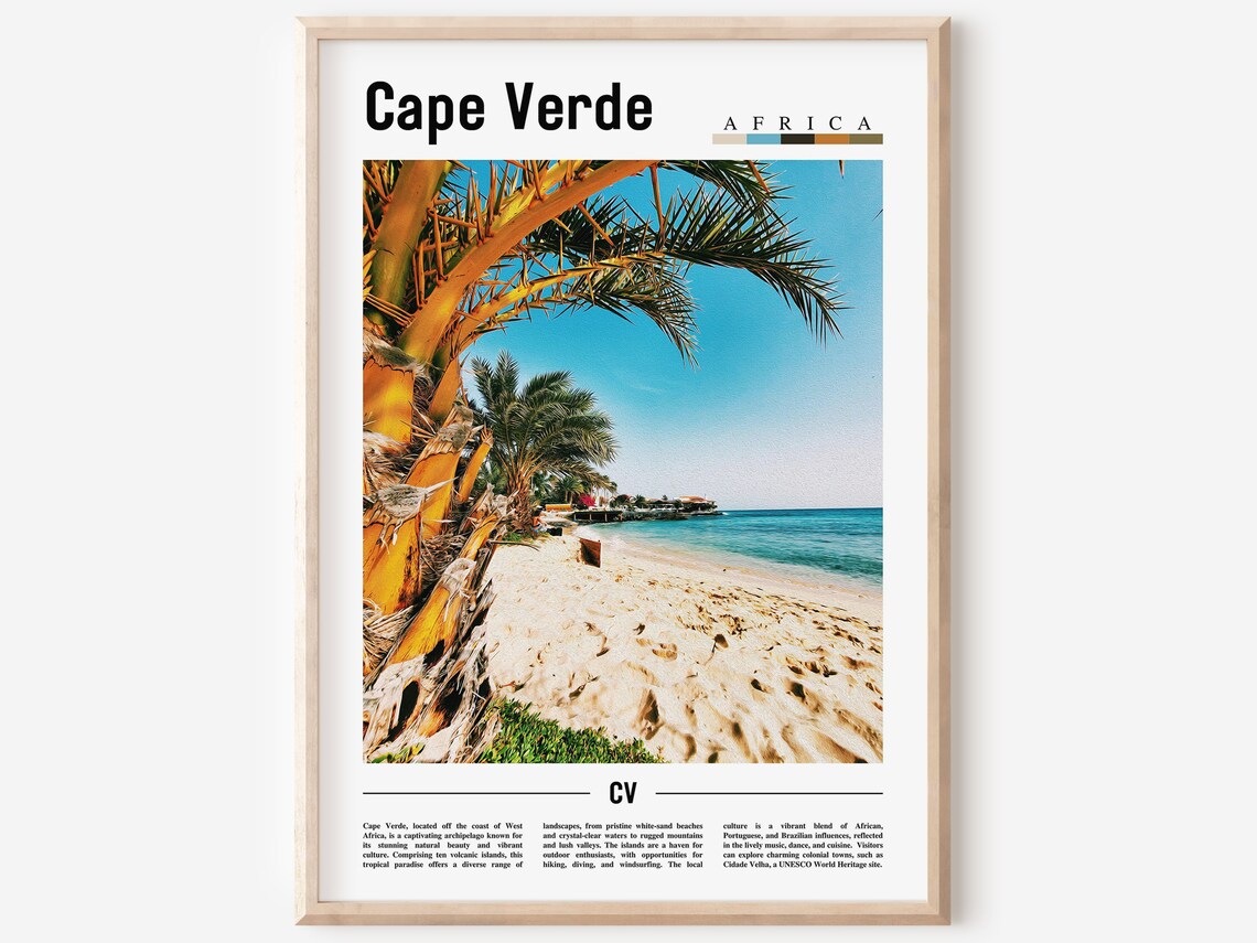 Cape Verde Africa Palm Lined Beach Turquoise Sea Travel Poster