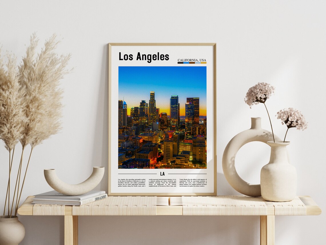 Los Angeles California Downtown Skyline Night Lights Travel Poster - Image 3
