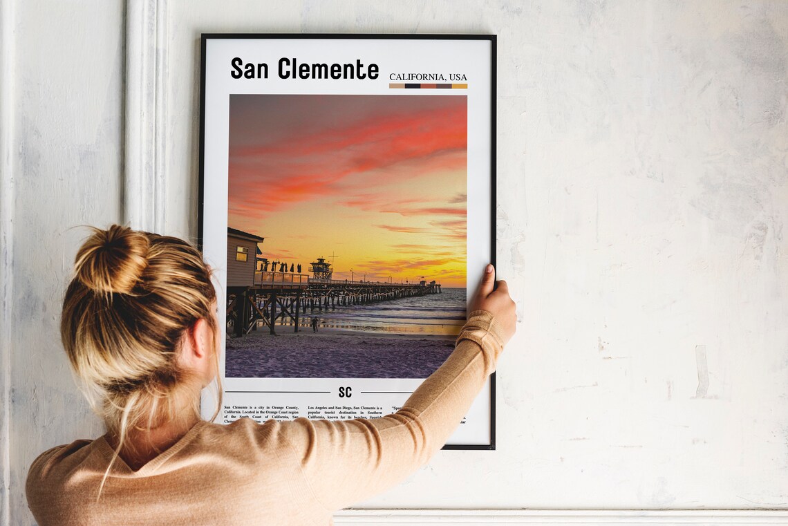 San Clemente Print San Clemente Poster San Clemente Wall Art Oil Painting Poster City Print City Artwork Travel Artwork Travel Wall Art - Image 2