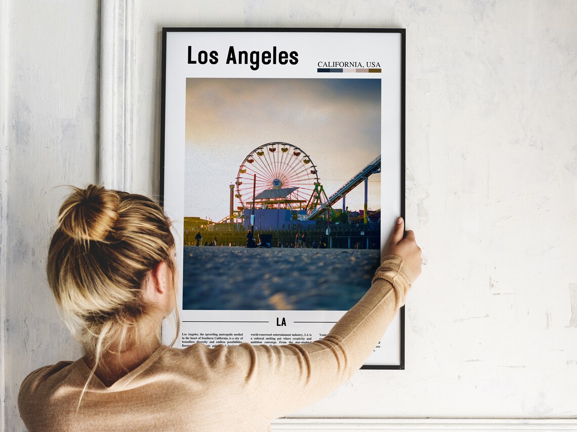 Los Angeles Santa Monica Pier Ferris Wheel Golden Sunset Poster - Image 2