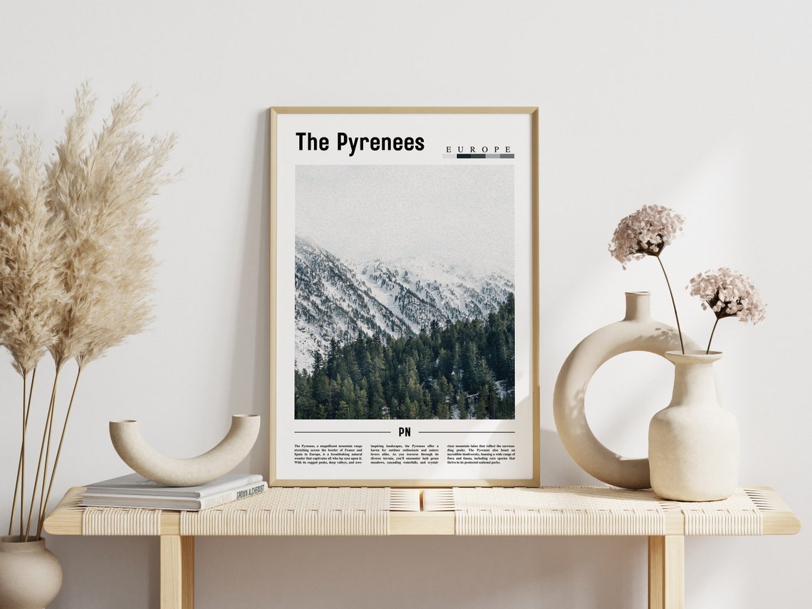 The Pyrenees Europe Snowy Mountain Peaks Forest Minimal Travel Poster - Image 3