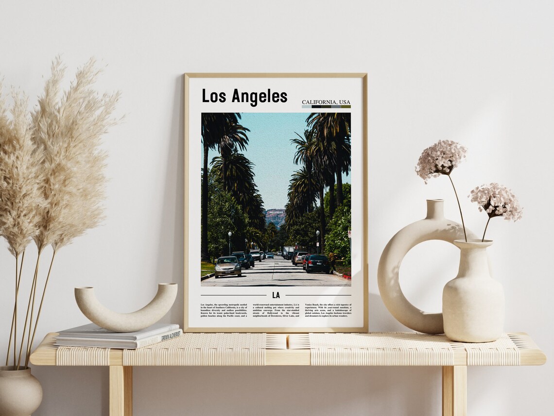 Los Angeles California Palm Lined Street Hollywood Sign Photo Poster - Image 3
