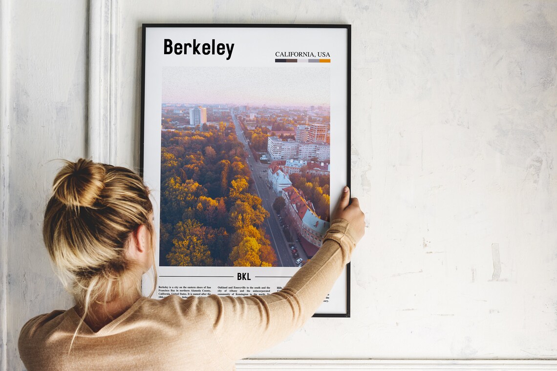 Berkeley California Aerial Autumn Street City Travel Guide Poster - Image 2