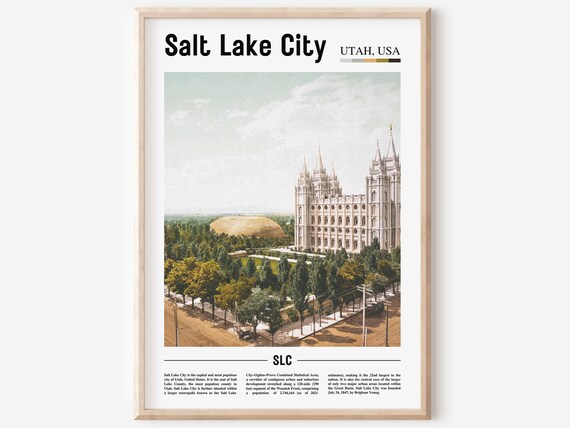 Salt Lake City Utah Temple Vintage Aerial Historic View Poster