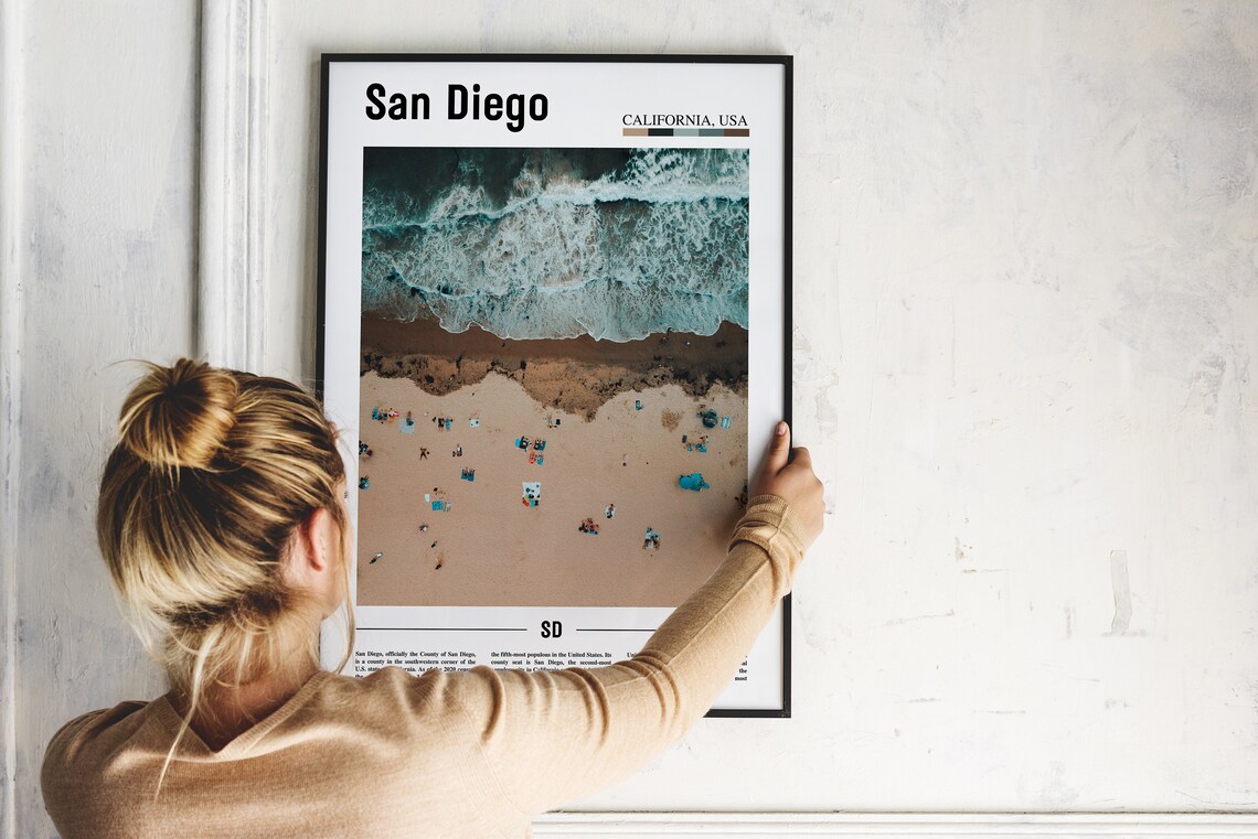 San Diego California Aerial Beach Color Minimalist Travel Poster - Image 2