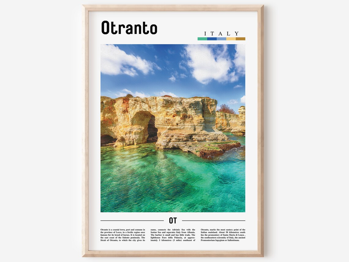 Otranto Italy Sea Stacks Cliffs Coastline Travel Photo Art Poster