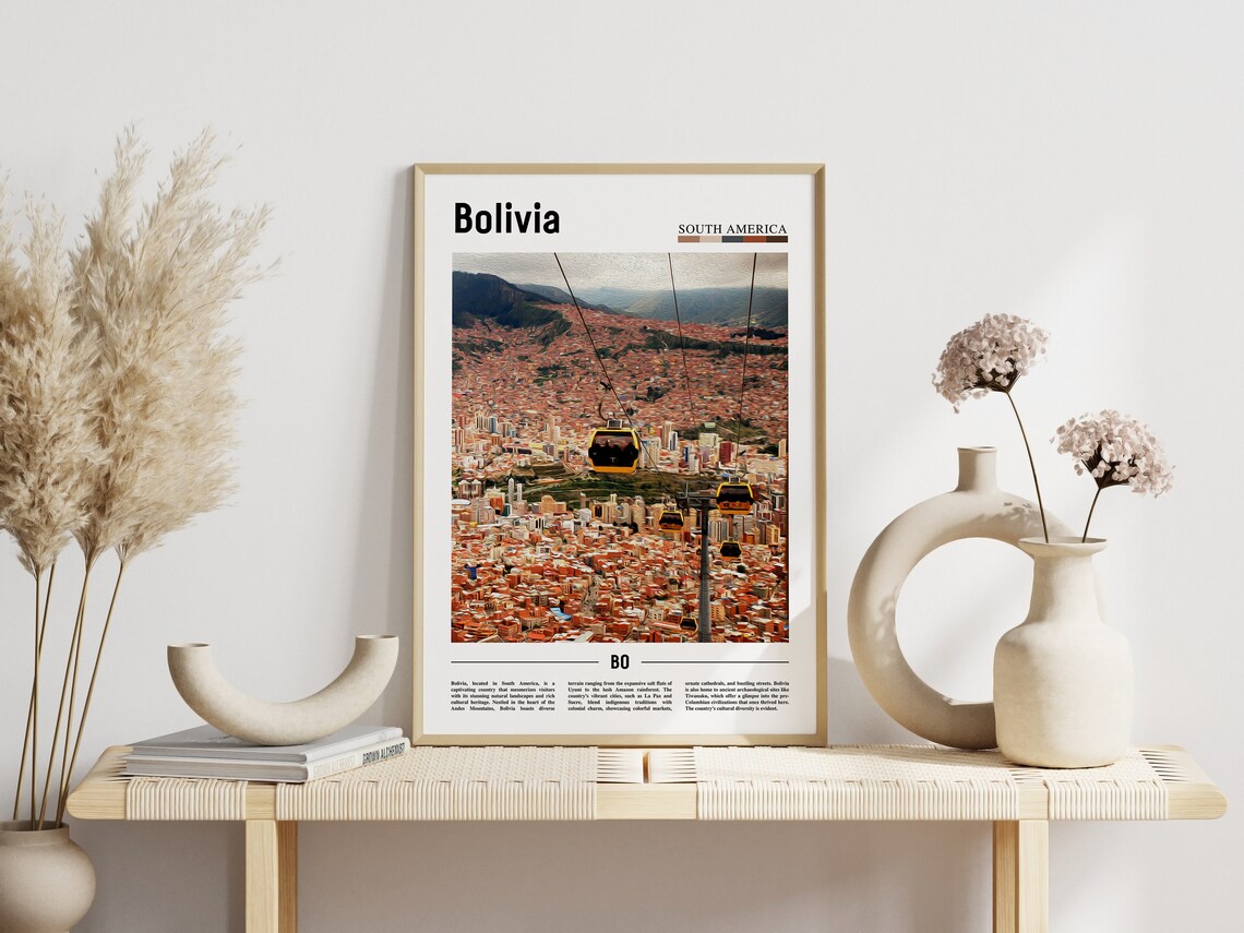Bolivia La Paz Yellow Cable Car Cityscape Aerial Travel Poster - Image 3