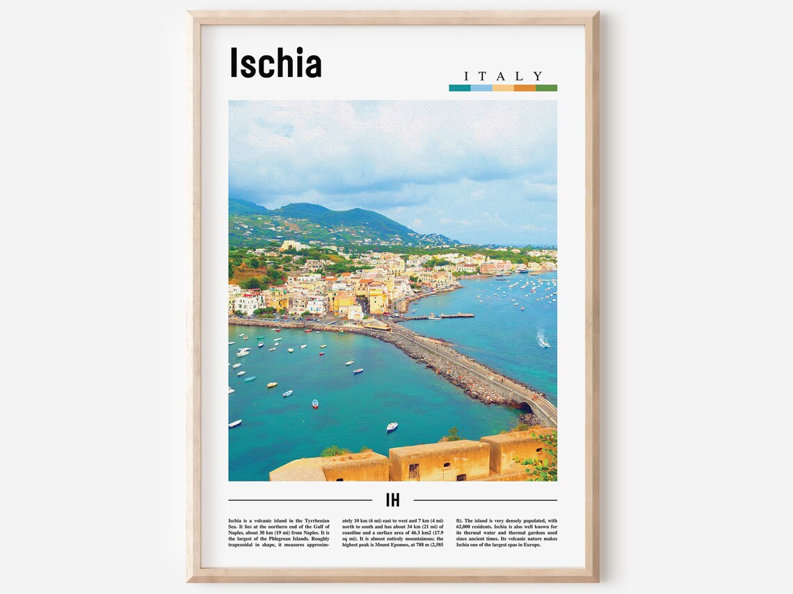 Ischia Italy Coastal Town Boats in Harbor Travel Poster Photo