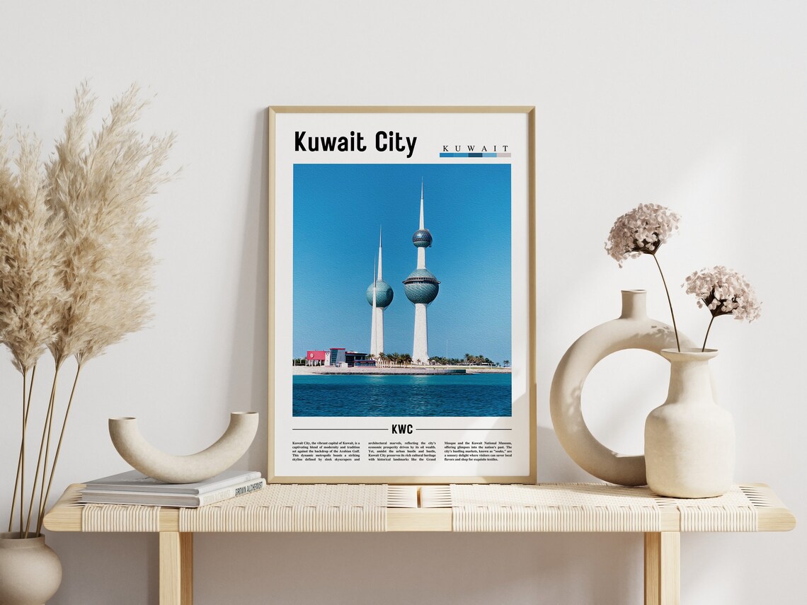 Kuwait City Kuwait Towers Blue Skyline Waterfront Travel Poster - Image 3