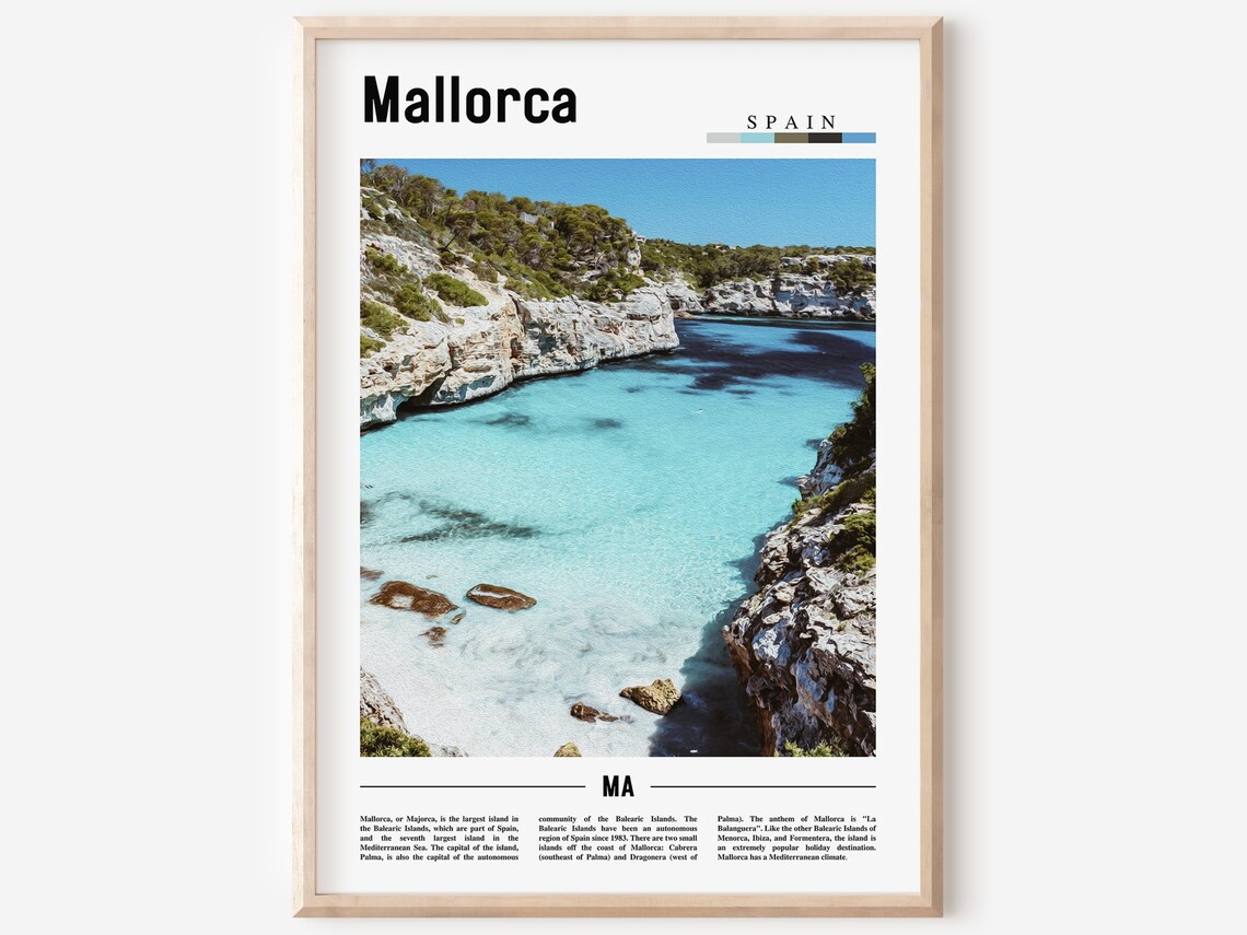 Mallorca Spain Turquoise Cove Rocky Cliffs Beach Photo Travel Poster