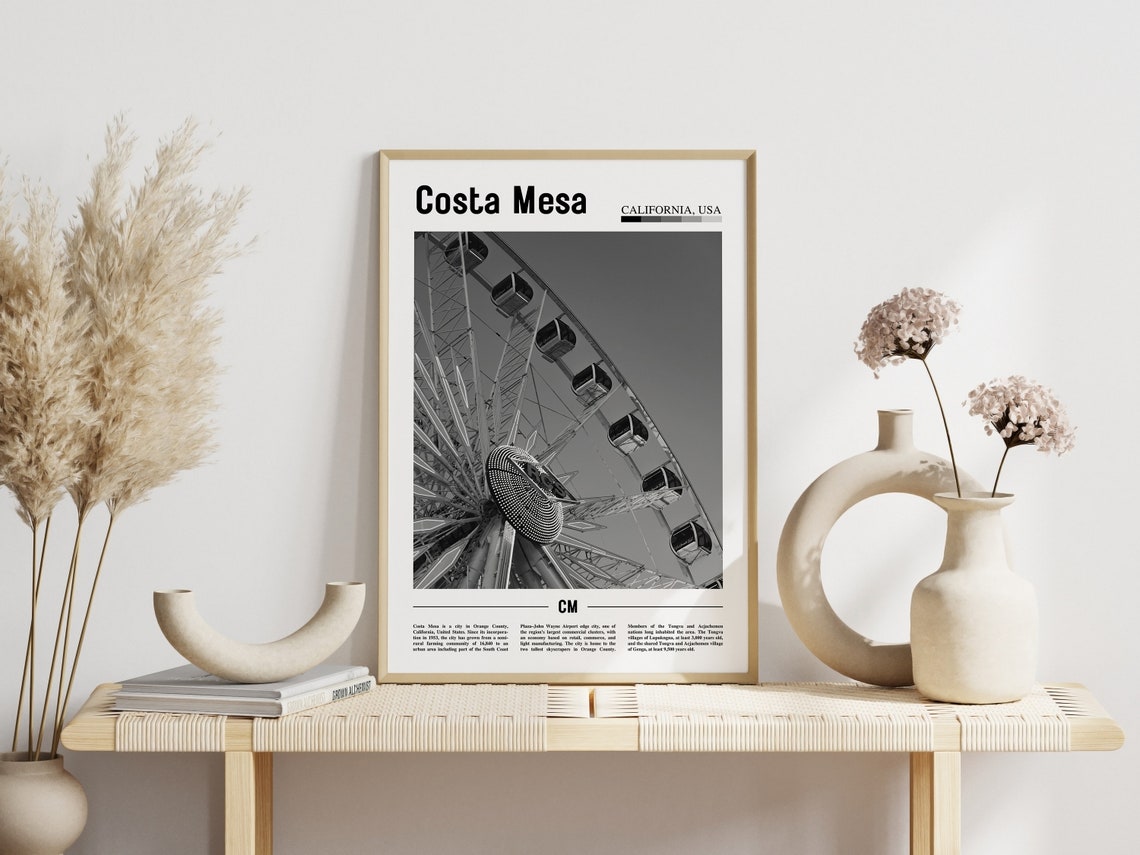 Costa Mesa California USA Ferris Wheel Black White Close Up Poster - Image 3