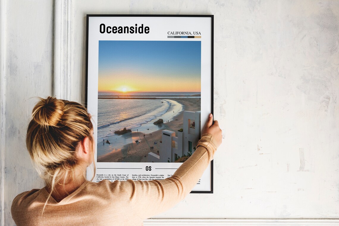 Oceanside California Golden Sunset Beach Surf Waves Travel Poster - Image 2