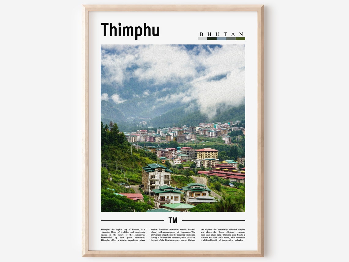 Thimphu Bhutan Himalayan Hillside City Mountainscape Travel Poster