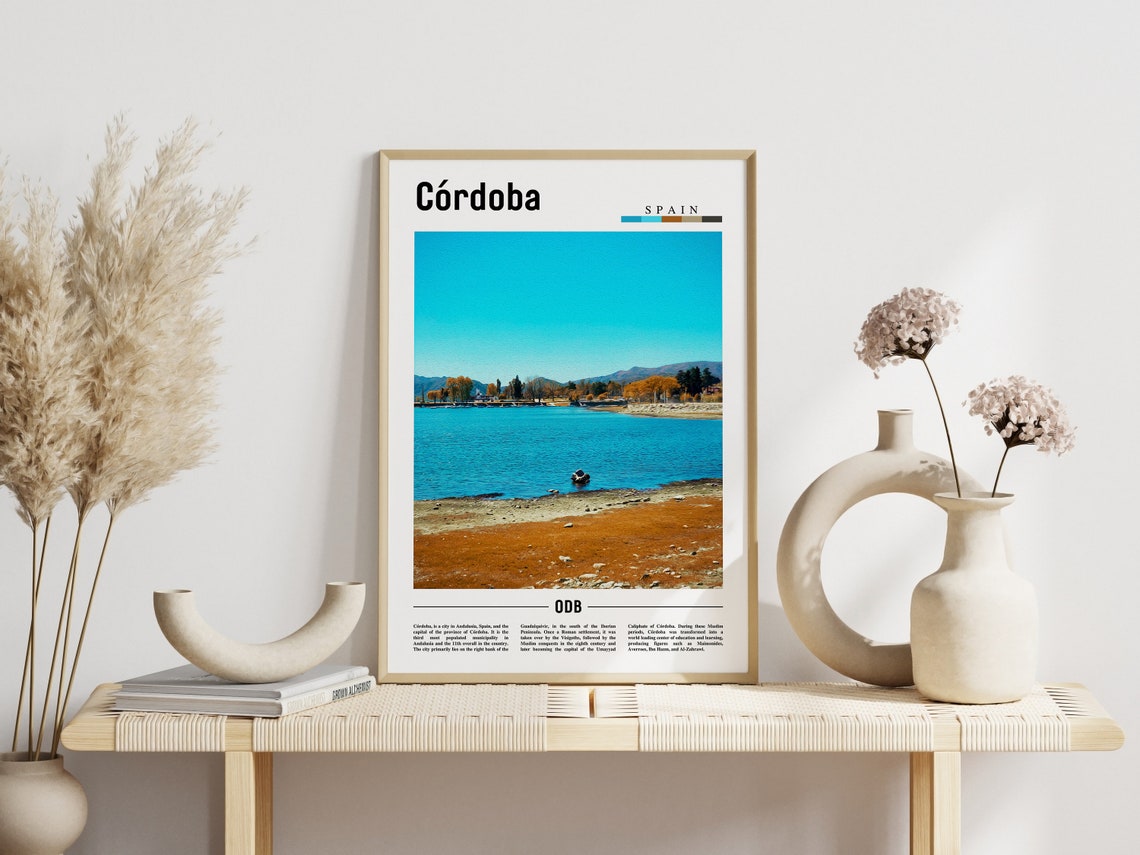 Cordoba Spain Blue River Lakeside Autumn Trees Travel Poster - Image 3