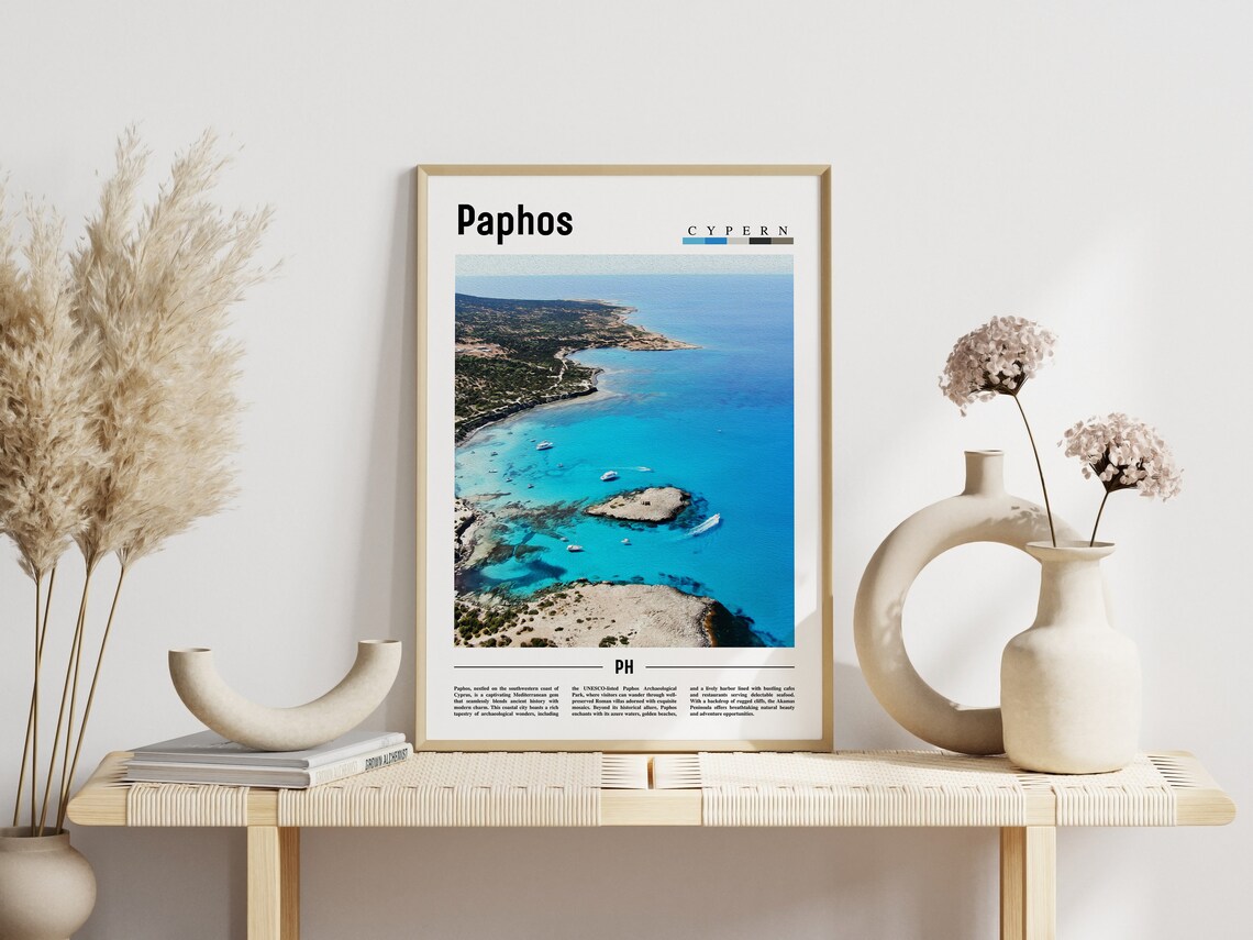Paphos Cypern Turquoise Coastline Aerial Blue Bay Travel Poster - Image 3