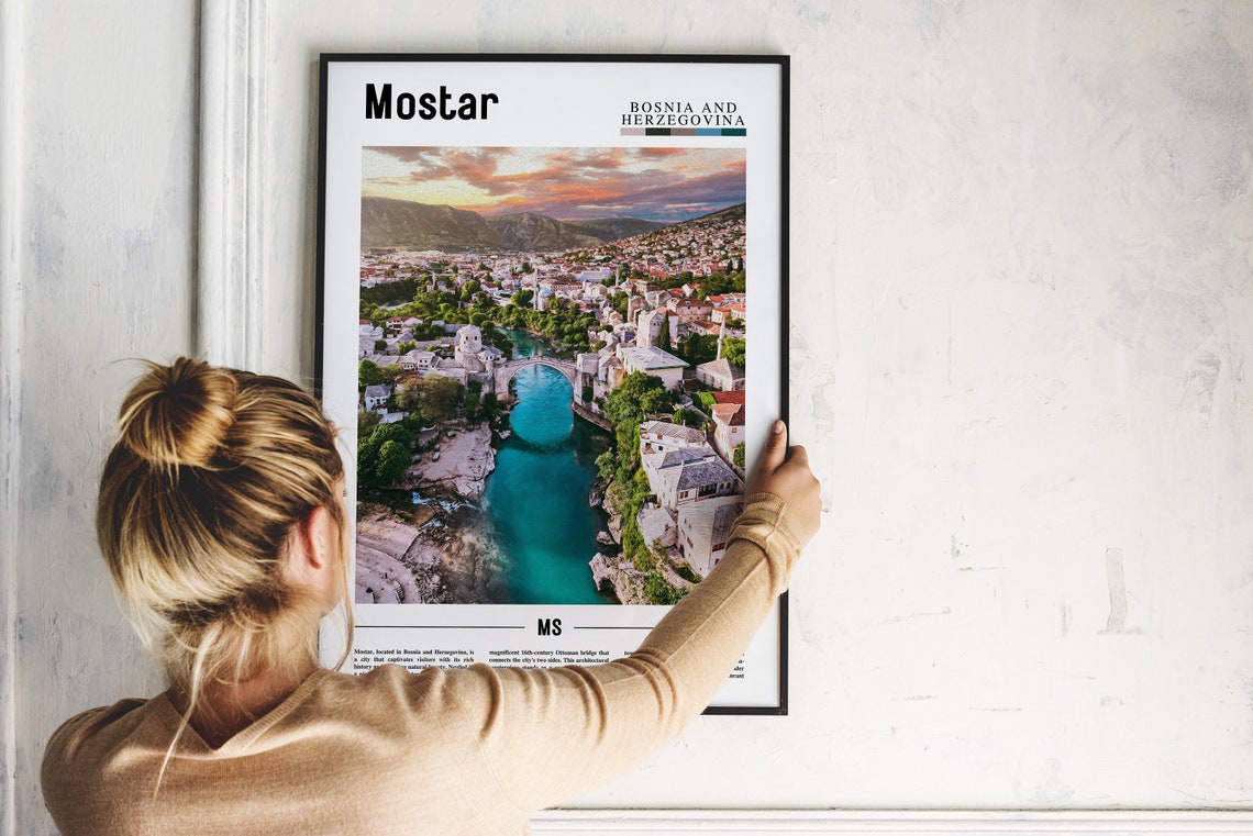 Mostar Bosnia Herzegovina Stari Most Bridge Sunset Photo Poster - Image 2