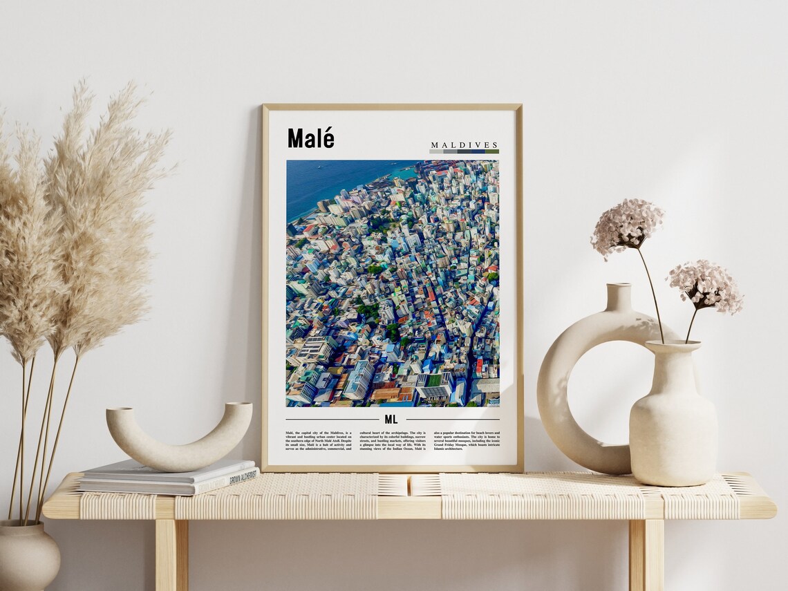 Malé Maldives Aerial Island City Ocean Capital Minimal Travel Poster - Image 3