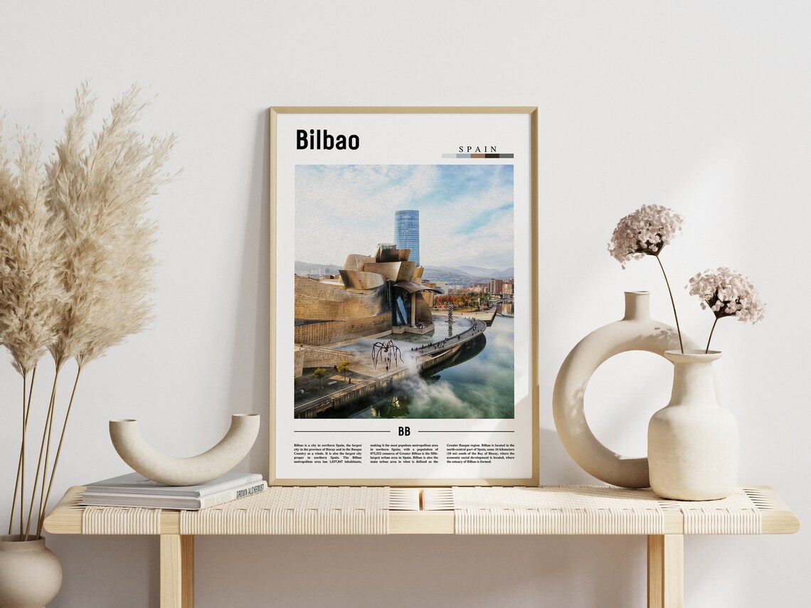 Bilbao Spain Guggenheim Museum Riverside Minimal Travel Photo Poster - Image 3